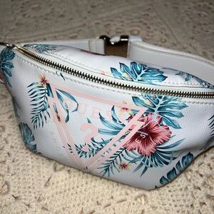 Guess White Tropical Print Crossbody Bag